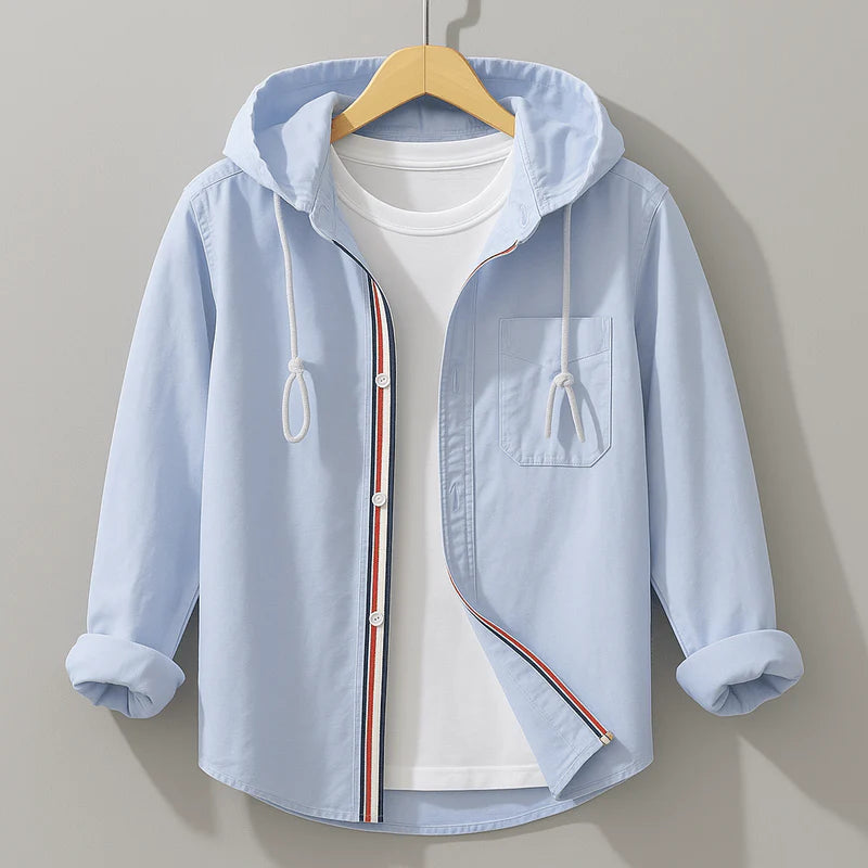 Herren Hemd mit Kapuze | Lässiges Übergangshemd hellblau