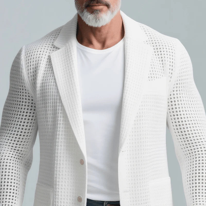 Herren Strick-Blazer | Lässiger Sommer Sakko weiß