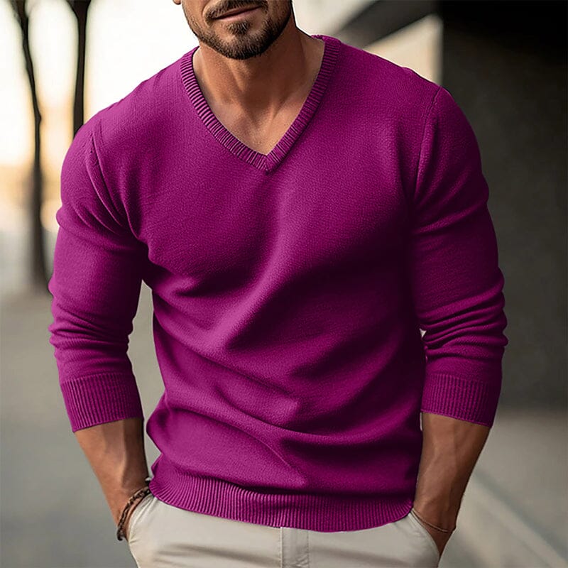 Herren Strickpullover V-Ausschnitt Slim Fit | Eleganter Feinstrick Pullover