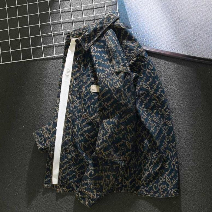 Herren Jeansjacke mit Schriftmuster | Lässiges Overshirt als Übergangsjacke