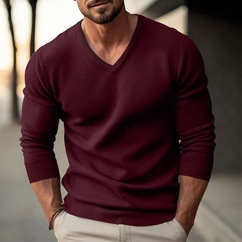 Herren Strickpullover V-Ausschnitt Slim Fit | Eleganter Feinstrick Pullover
